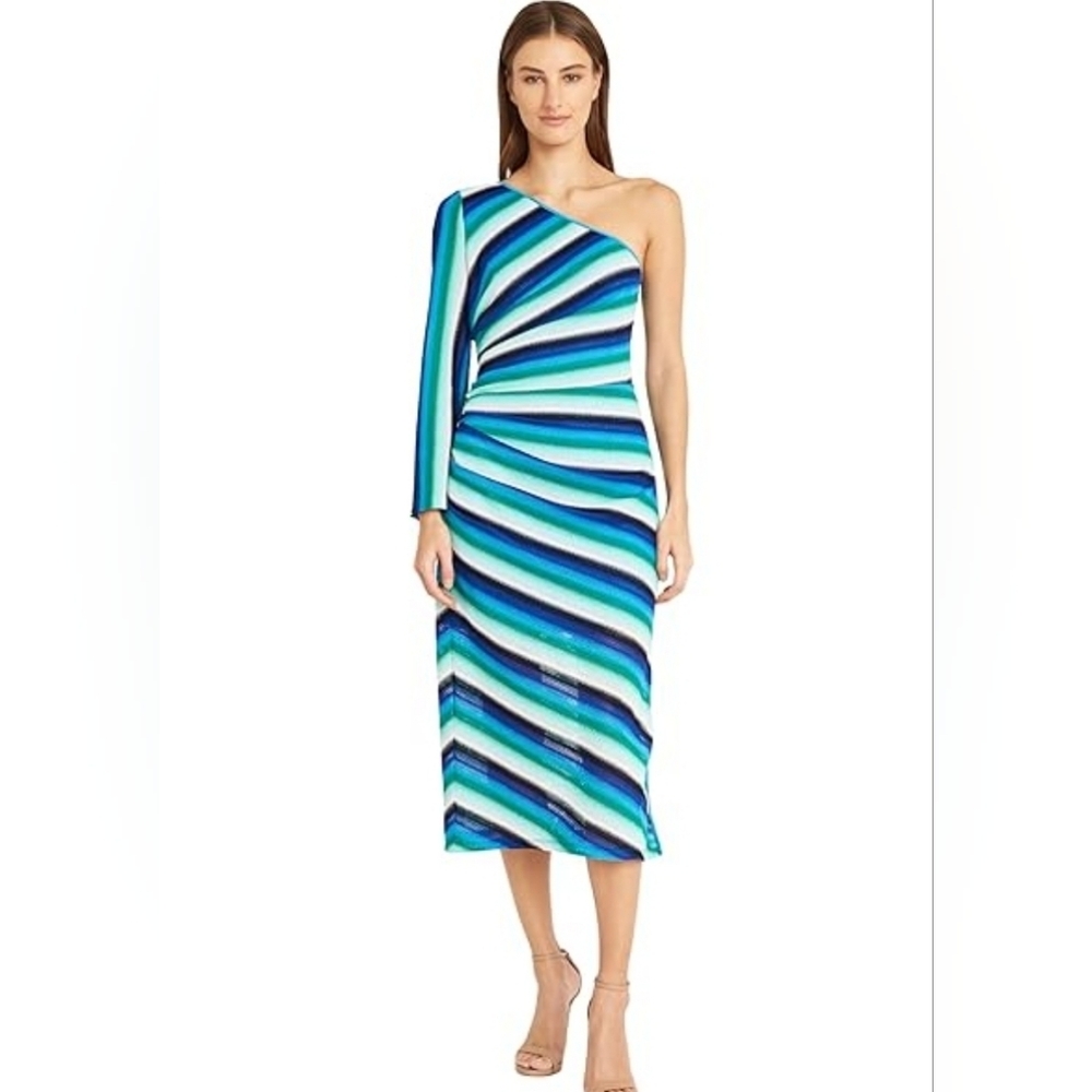 Donna Morgan Stripe One-Shoulder Ruched Shift Dress SIZE XL